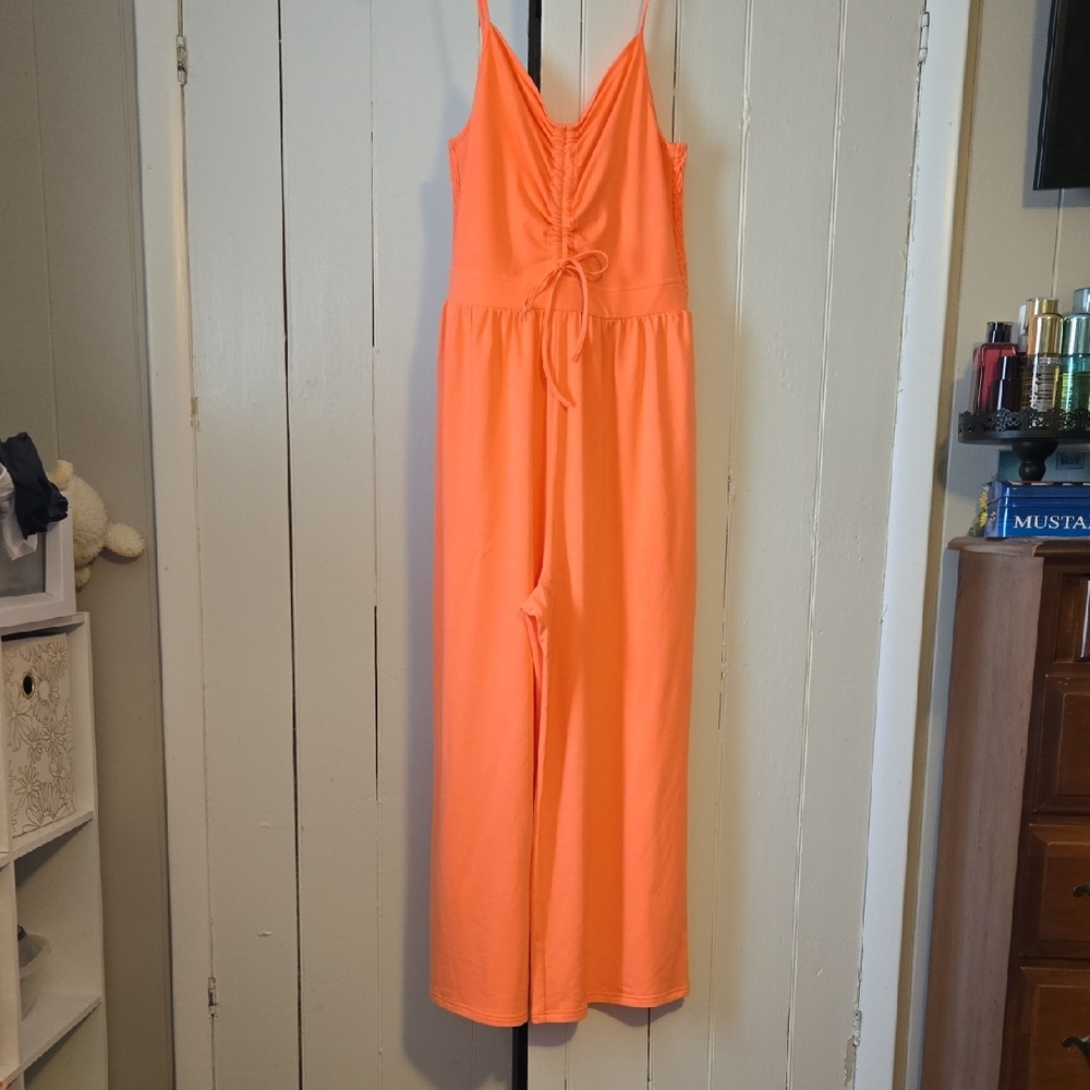 Pink Lily Vibrant Coral Jumpsuit NEW